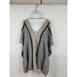 M. Rena Blue Gray Metallic Glitter Hobo Knit Knit Poncho Tunic Sweater fits S